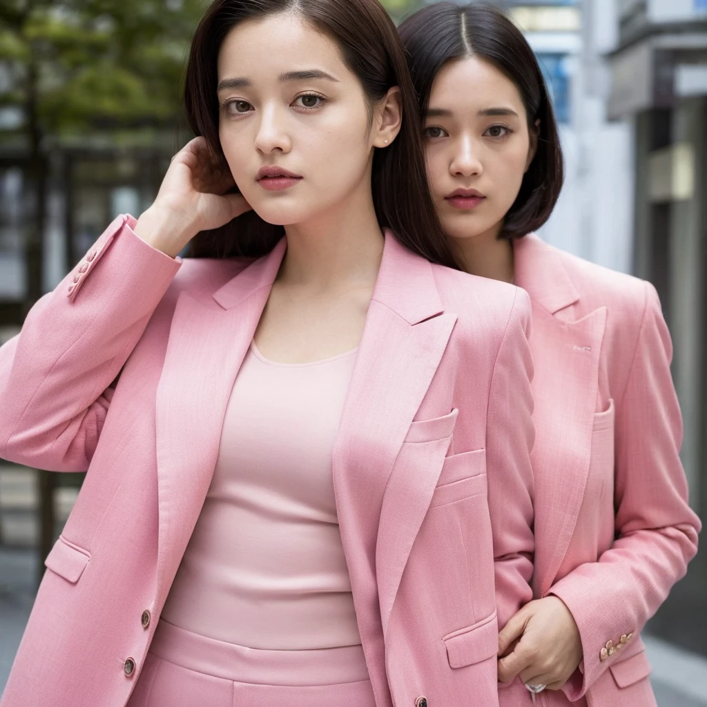 1 women,Anne-Marie Alto wear pink suit ,looking at camera,25 years old, (((Anne-Marie Alto))), in the Tokyo city