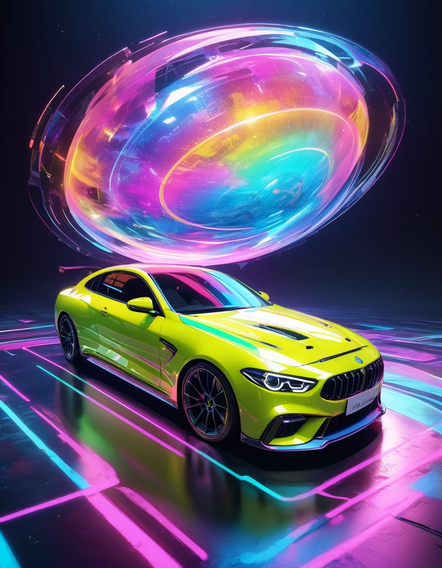holography, draw in neon colors ((car)): car: ((floating)), transparent, Three dimensions, light, sf, digital art, Digital, scientific, dark background: electronic circuit: draw in neon colors, 3d, masterpiece, Digital space, energy, beautiful, masterpiece, 8K, light, be familiar with, lively, colorful, nice, beautiful, rich colors, beautiful Light Lines. magic effect, Sparkling, beautiful Light Grains