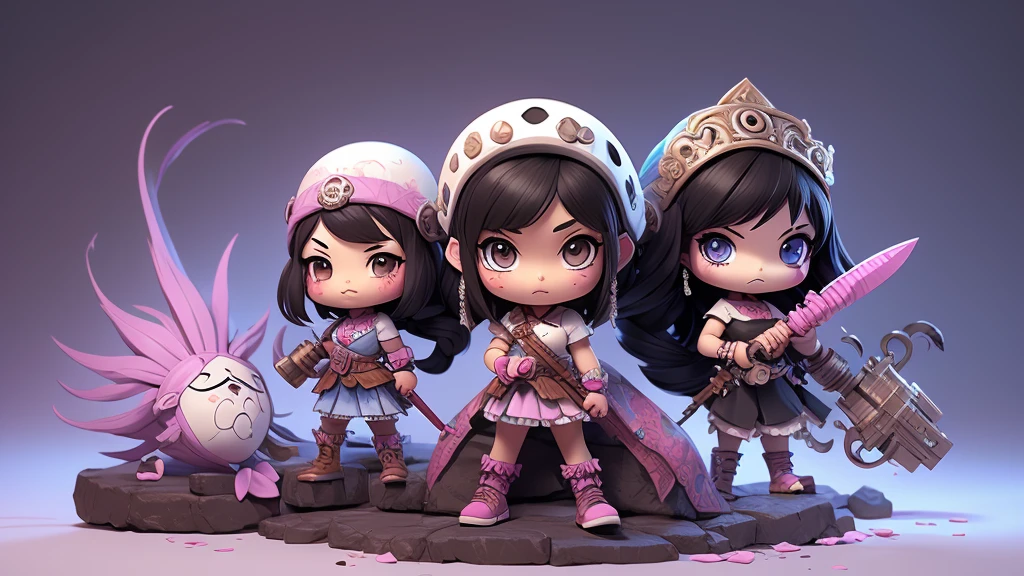 Black and white, zombie mayan warrior holding punk gothic weapons. black hair brunette, dream pastel anime. pastel kawaii tech colors, moecore. chibicore. Cute and soft shoujo anime style.