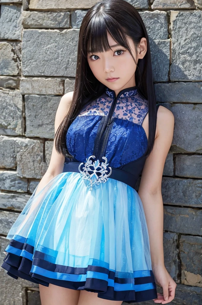 The image shows、美しい日本人美少女but、緑豊かな庭園の中に立っている姿but映し出されています。she、She wears a bold dress made of vibrant blue and transparent material.。このThe dress is、Cross back design、前面に大きなカットアウトbutあり、花柄の装飾but施されています。Her skin is smooth and、透明感のある白さbut際立っています。Her expression is calm、It's like being in harmony with nature。彼女の髪型は前髪butあり、ストレートな黒髪but肩にかかる長さです。Her hair is simply tied up、Enhances the beauty of the face。Her big eyes are as lively as an anime character's.、Surrounding flowers々It creates a beautiful contrast with。In the background、色とりどりのRosesbut咲き誇り、緑の葉but彼女の後ろに広butっています。hereby、彼女の美しさbutさらに際立っています。The dress is、青い花柄but透明な素材の上にあしらわれ、エレガントでありなbutらセクシーな印象を与えます。このThe dress is体のラインを強調し、It highlights her style。her pose is relaxed、Bend one arm slightly and place it along your body.、The other hand is naturally lowered。hereby、彼女の自信と落ち着いた雰囲気but伝わってきます。The garden in the background、Beautifully maintained, like a painting。Roses々Hasama々In a variety of colors、White or pink、赤などbut混ざり合っています。Flowers that bloom as if hidden among green leaves々but、It creates the perfect backdrop for her.。The overall color tone is、青と緑but主で、It emphasizes the silence and beauty of nature.。This image is、It symbolizes the harmony between Japanese aesthetics and nature.、Make a strong impression on the viewer。The delicate and beautiful figure of a beautiful girl、背景の緑豊かな庭園but一体となり、It creates a dream-like scene.。