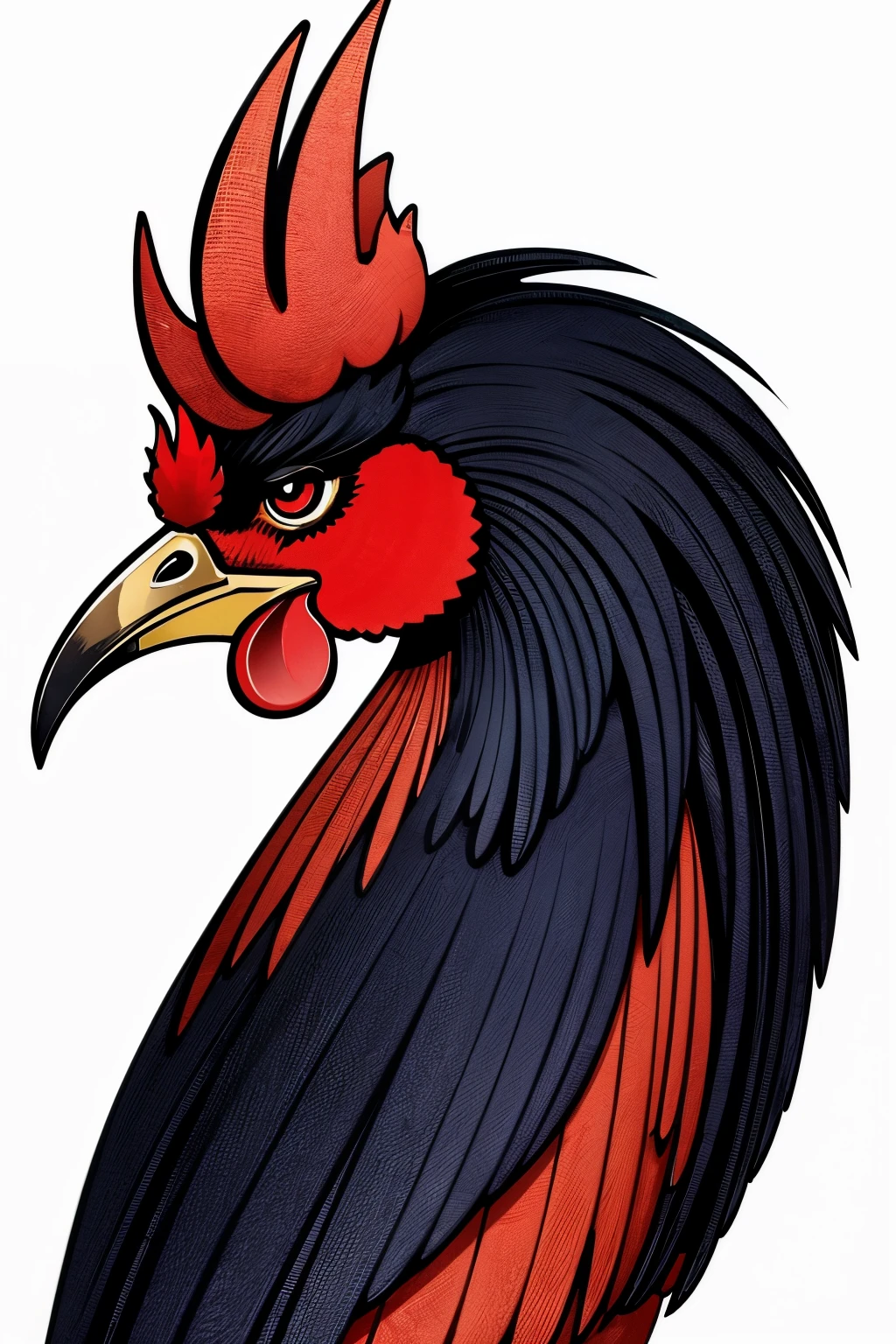 Draw the profile of a rooster with lines