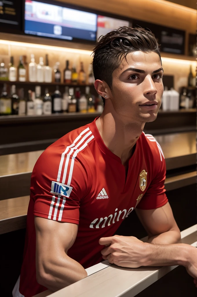 Cristiano Ronaldo in Ibis clothes sitting in the bar