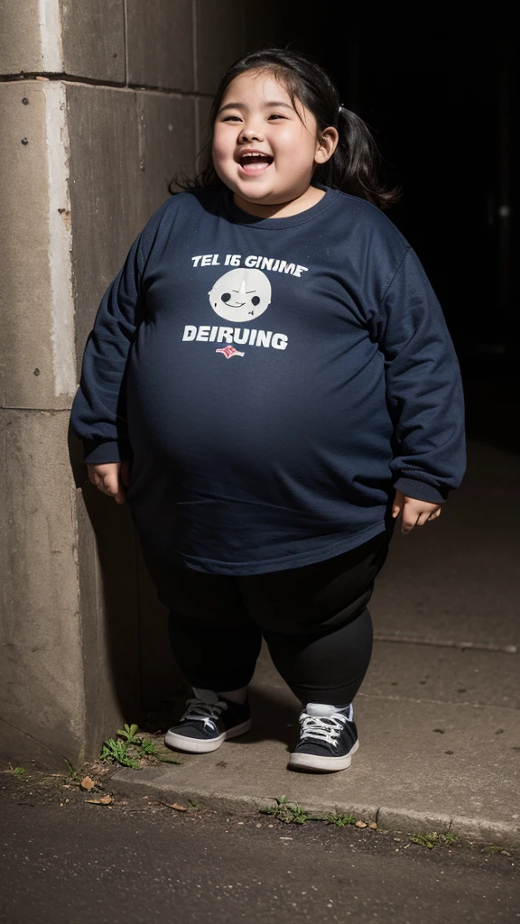 Very fat ??? girl , obese , age 10 years , very fat body , in underground prison ,face excited , full body