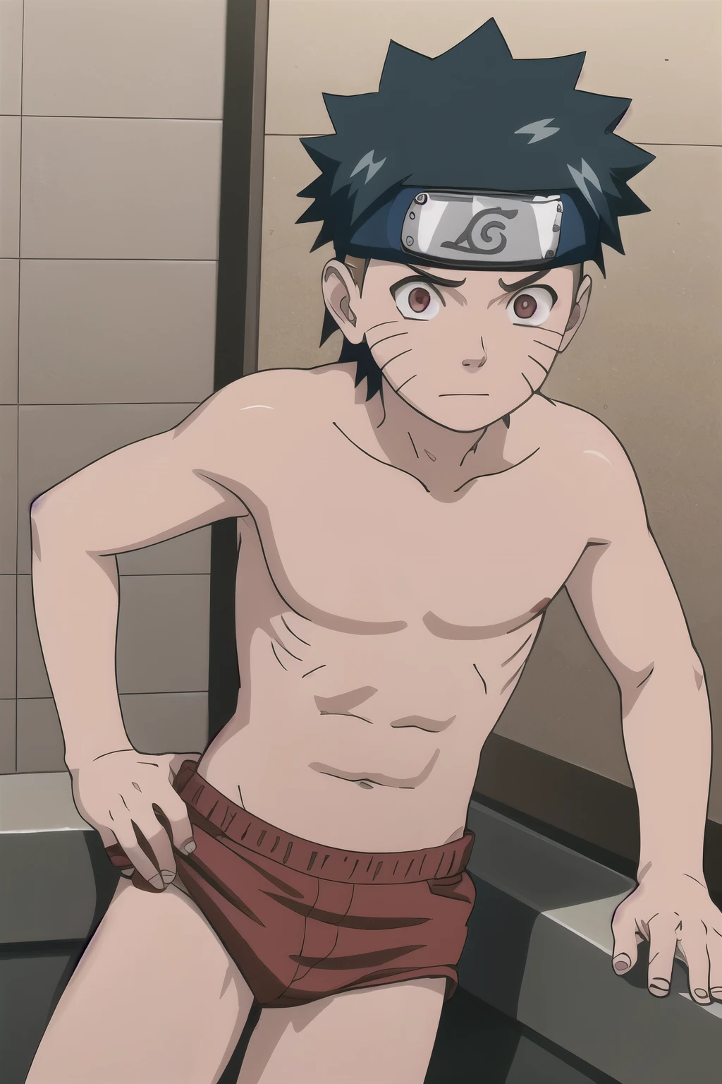 Naruto, shirtless, red briefs, bathtub, 12-year-old boys,