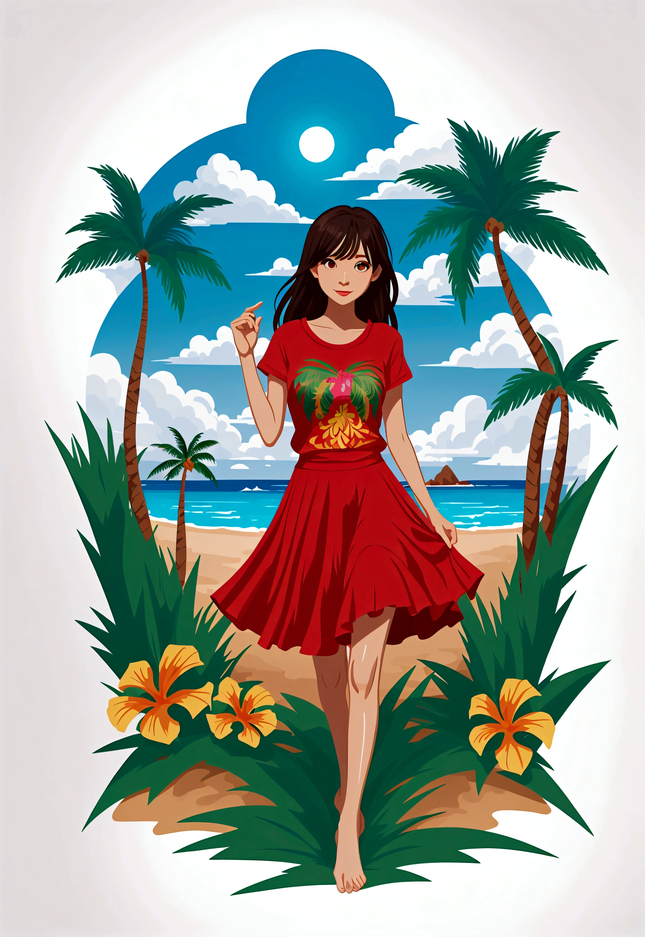 tshirt design, rzminjourney, Vector art, summer design, Hot as Hawaii
