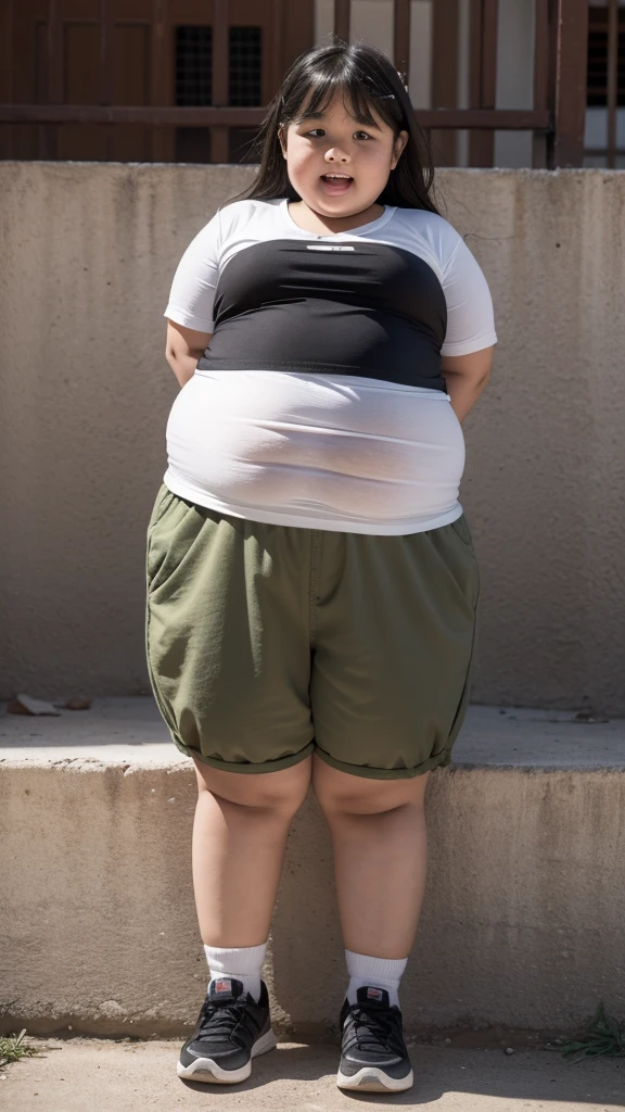 Very fat ??? girl , obese , age 15 years , very fat body , in underground prison ,face excited , full body