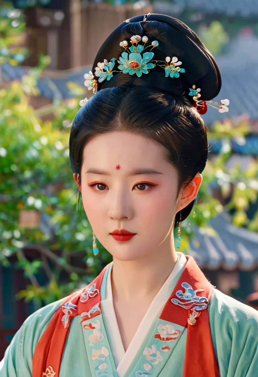 Classical Chinese Girl Images,symmetry,Bright Eyes,Smooth skin,Official uniform of the Chinese Song Dynasty,Conceited,Official hat,Take the tuan fan,Clean background