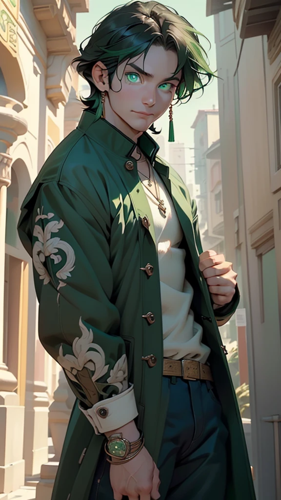 (asian male),(male:1.5), muscle, 1boy, big muscle, pectoral, muscular, Mature man,45 year old man,adult,1 man, old macho man,an extremely detailed face, (((green_eyes:1.3))),intricate eyes,beautiful detailed eyes,symmetrical eyes,short hair, green eyes, brown hair,perfect face, brown hair, nice hair style,(perfect hands, five fingers), ((detailed face)), (((Asian:1.5)))
smile,
(ultra-detailed:1.3), beautiful detailed glow, finely detailed, ultra-detailed,
arabian,elegant,
(open coat, asian fashion,asian coat, jeans,white shirt, masculine features, modern style,asian clothes),(((dark green coat, dark green coat outfit, wearing a dark green coat:1.3,asian dark green coat))),(asian jewelry,intricate necklace),((bulge in pants)),(((intricate outfit,intricate clothes,ornate outfit))),
(dynamic pose:1.0),embarrassed,(centered,scale to fit dimensions,Rule of thirds),
indoors,(huge columns of an Arab palace,arab palace,arab palace background),scenery,extremely scenery,arab style,
(Glossy winter ornaments),highres,sharp focus,(ultra detailed,extremely detailed),(photorealistic artwork:1.37),(extremely detailed CG unity 8k wallpaper),(((vibrant colors,vibrant theme))),(intricate),(masterpiece),(best quality),artistic photography,(photography taken by sldr),(intricate background),perfect rendered face,perfect face details,realistic face,photo realistic,((intricate detail)),(((realism))),