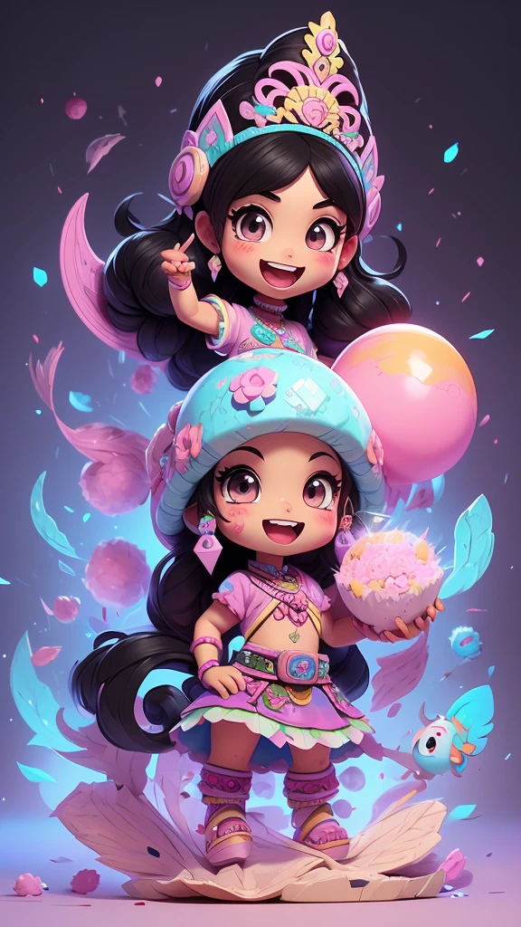 Black and white, zombie mayan warrior holding punk aztec mawscots. black hair brunette, dream pastel anime. pastel kawaii tech colors, moecore. chibicore. Cute and soft shoujo anime style. smiling, mouth open, full body, psicion t