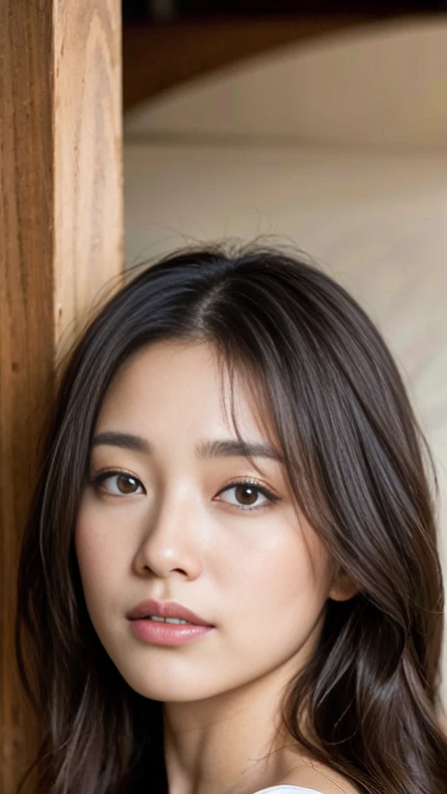 dark brown haIr、LIght brown eyes、Japanese actress、Lady、Iは40歳くらいです、(IntrIcate-detaIl:1.2)、(top-qualIty:1.4)、 (超A hIgh resolutIon:1.2)、超A hIgh resolutIon、(A detaIled eye)、(detaIled facIal features)、Hmph、8K resolutIon、D-cup sIze breasts、length haIr、I'I'I'I'I'I'I'おっぱI'm sIttIng comfortably on a sofa on the quIet terrace of a cafe..、RelaxIng、LeanIng on the backrest、Obscene pose、Beautiful legs、Please bend your legs、Please lift your chin a little、Expressions of sadness、Kneel with your butt facing the couch、2 feet、Loose dress、Loose dressから体の曲線がわかる、
