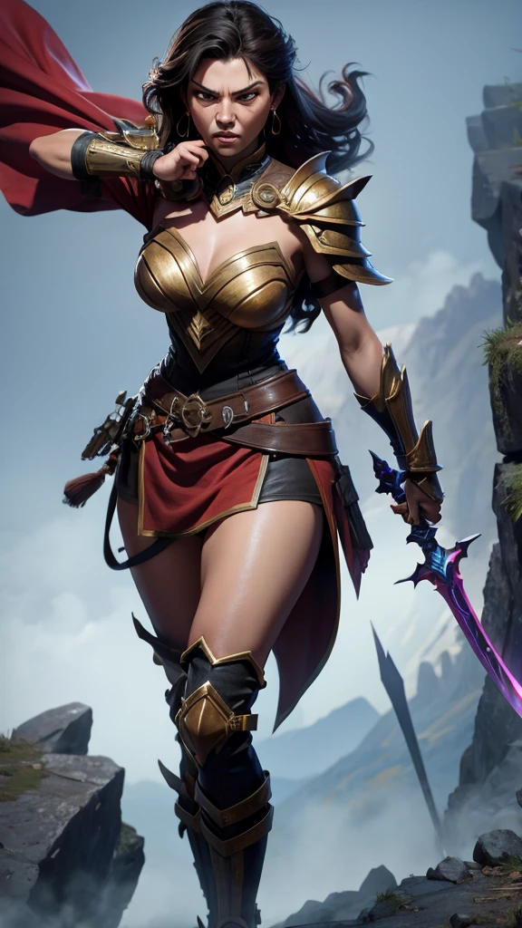 Warrior woman with big sword in hand, furious woman