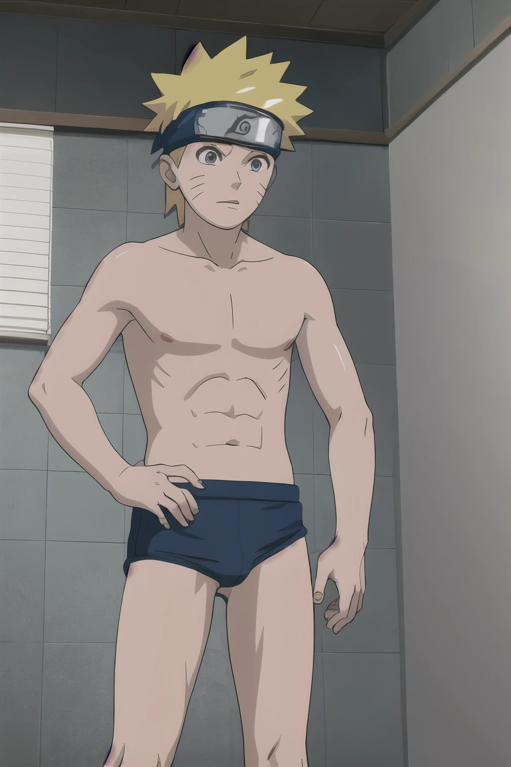 Naruto, shirtless, blue briefs, bathtub, 12-year-old boys,