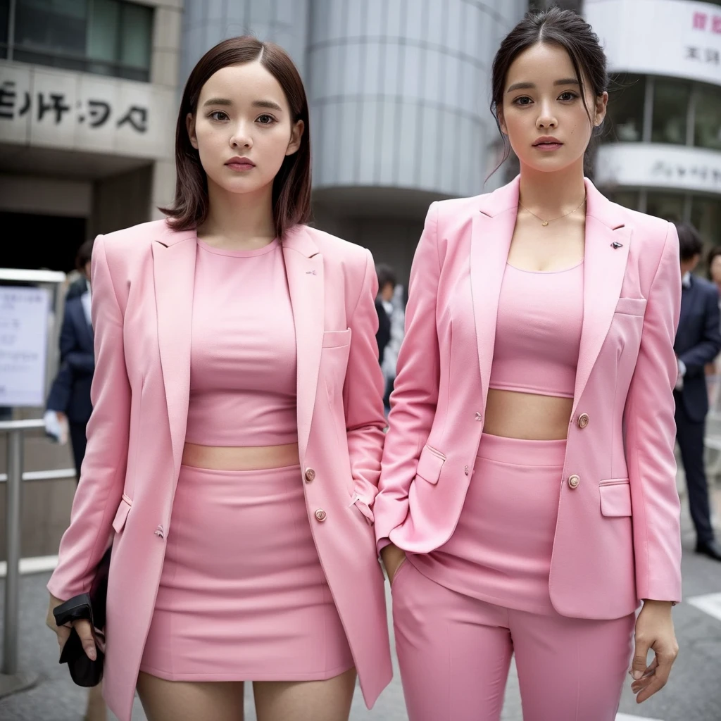 Front view,1 women,solo,Anne-Marie Alto wear a tight pink suit, tight skirt ,looking at camera,25 years old, (((Anne-Marie Alto))), in the Tokyo city