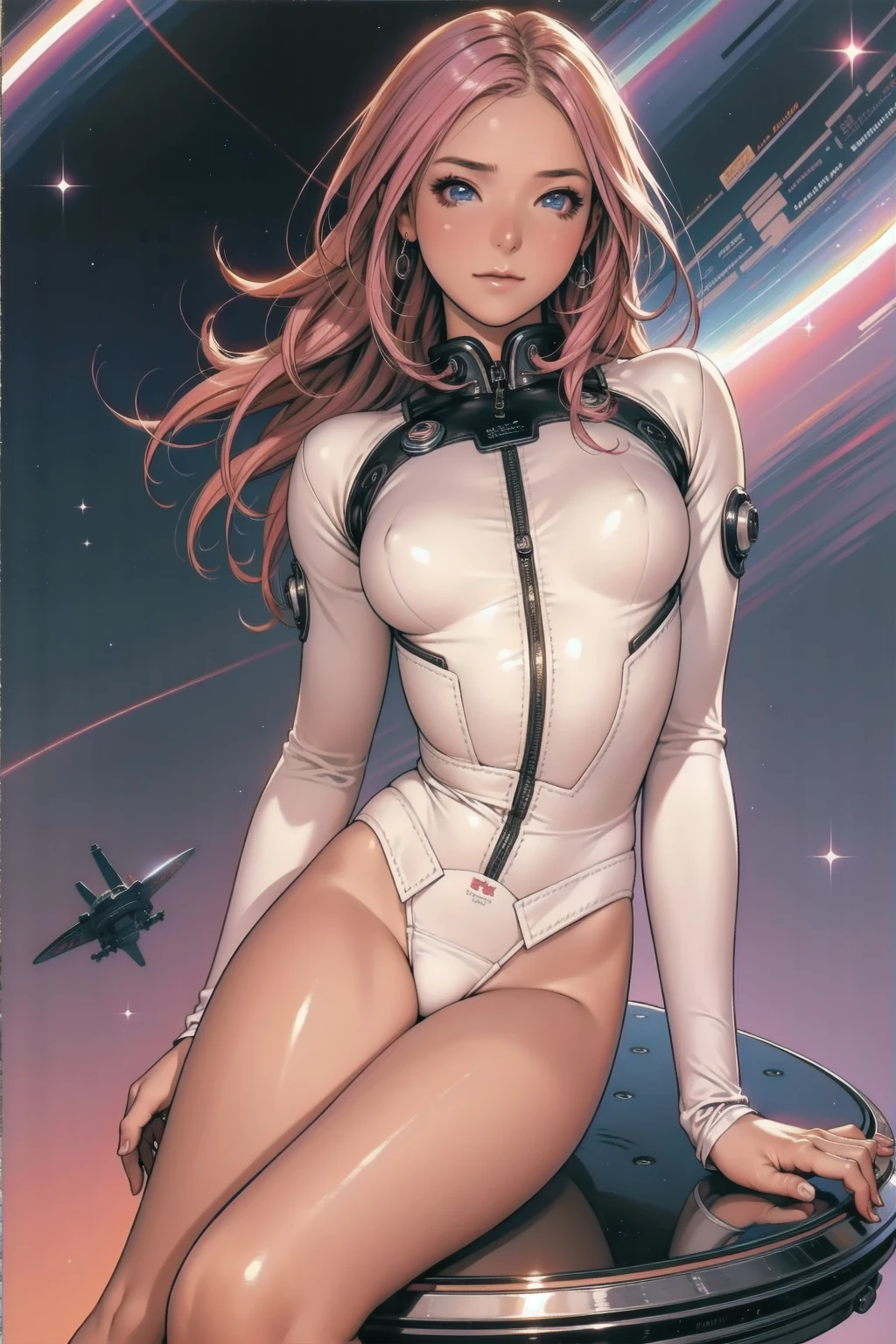 1womanl,5 again,little ,smallbreast, only,(Background with:space ship,Artificial satellite,) She has long pink hair,Fique em uma space ship,seen from the front, slickedback hair, almost cloudy sky,(((Masterpiece artwork),(very detailed CG Unity 8k wallpaper),best qualityer,cinematic lighting,detailed back ground,beautiful detailed eyes,shiny pupils,thin and beautiful blue eyes),(Beautiful and detailed description of the eyes),ultra detali,Masterpiece artwork,)),facing the camera,A high resolution,ultra detali),Revealing breaed genit protulegs are open,Raised sexy,camel fingers,Ruddymplexion,ssmile,Desire for dissatisfaction,,elementary student,o astronauta,(dressing:space suit