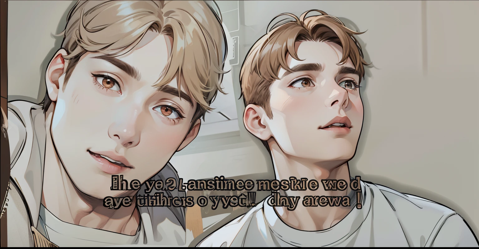 He is talking with his mouth open, brown hair, brown eyes. There is a 20-year-old man. He sees someone and asks him what he is referring to.