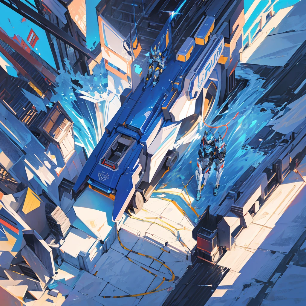 Mecha Art, Krenz Kushat and Lin Wenjun, Alexander Ferra Meha, Krenz Kushat and Artyom Demura, Cool mech style, Modern mecha animation, zoids art, War Mech Battle, Greg Rutkoski and Krentz Kushat,((Pure blue background))