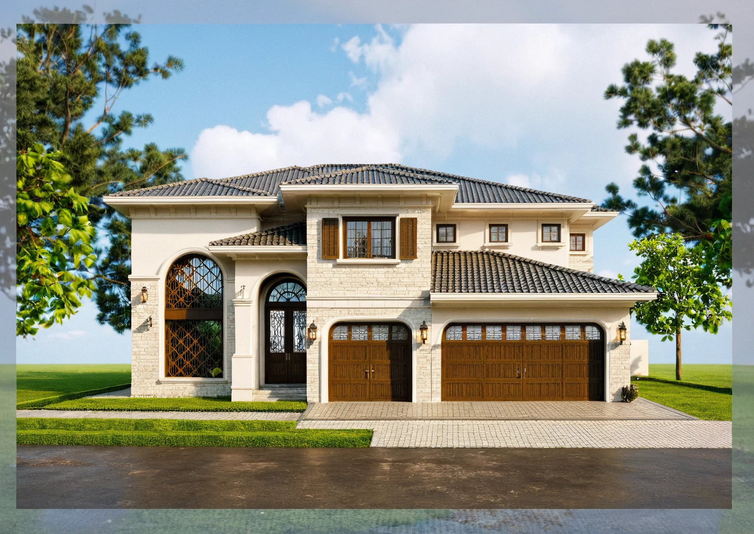 Raw photo,Masterpiece, high quality, best quality, authentic, super detail,
exterior, outdoors, house style indochine on the street ,aiaigroup
road,pavement, grass, trees, sky, cloud, (day:1.1)