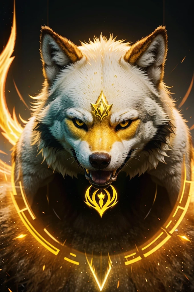 Design a vibrant 3D gaming logo: a fierce yellow monster wolf with a captivating glow. Place “INDEPENDENT” in bold white at the center, radiating intensity, and position “Gaming” below for a luminous touch. Convey power and excitement in a dynamic visual.