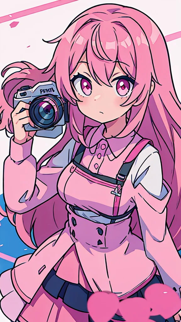 Anime girl with pink hair taking pictures