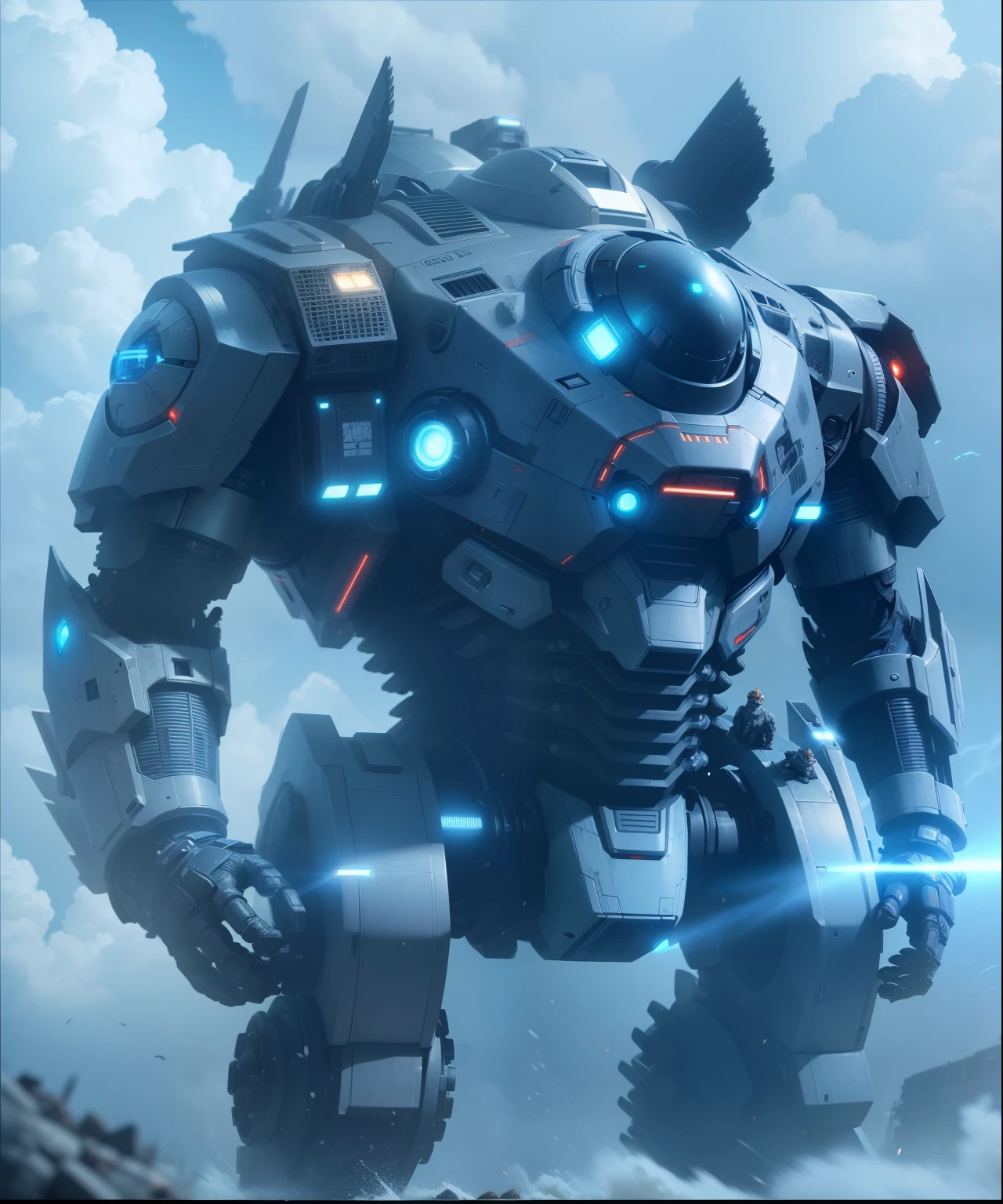 Pacific Rim, Kaiju Invasion Alert, like netflix droid atlas movie with full silver armor, Mobilized Global Defense Forces, futuristic technology, style photorealistic, captured with a Fujifilm X-T20 and a 35mm lens, bright emergency lights, military base environment.