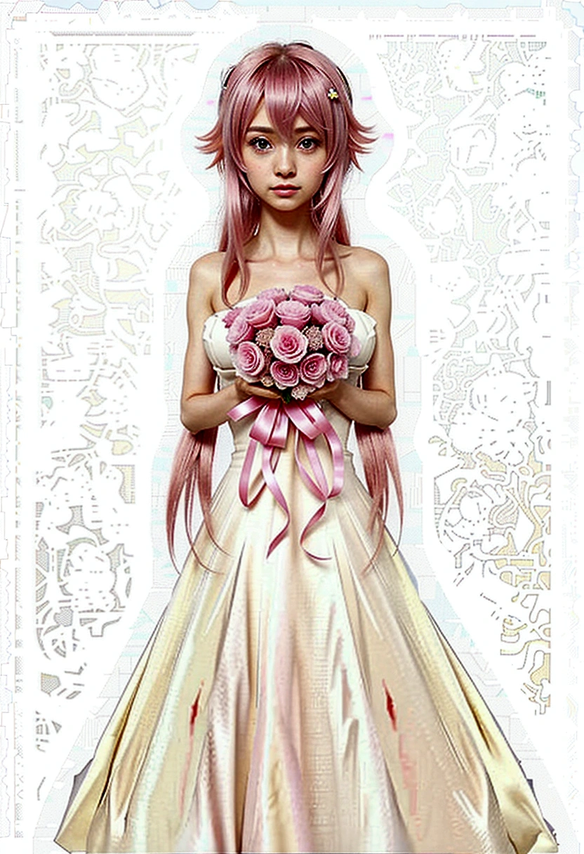 anime girl in a wedding dress with a bouquet of flowers, ethereal flowerpunk, made with anime painter studio, !!full body portrait!!, gasai yuno, cute anime waifu in a nice dress, loli in dress, anime princess, anime goddess, inspired by Yuki Ogura, gasai yuno as a princess, anime yuno gasai in white, beautiful anime style, anime styled
