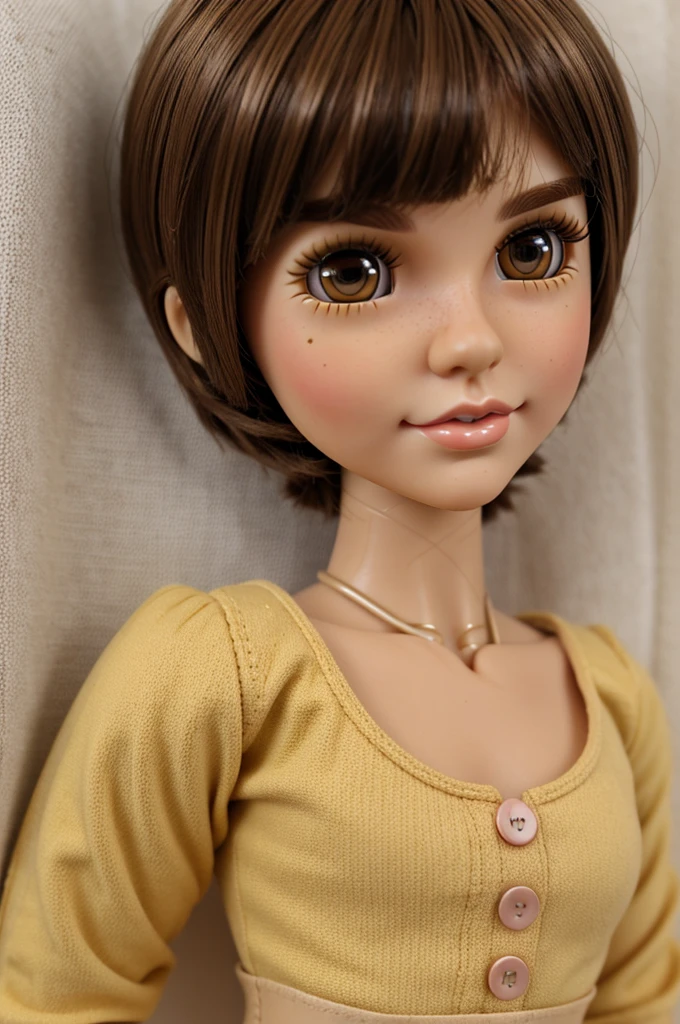 Blythe doll hazel eyes brown very short hair with no freckles and coquette outfit 