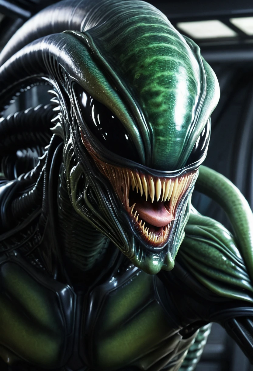 (((Extreme close-up Xenomorph Alien the eighth passenger merged with The Lizard Spiderman universe(((Front Images))),(((Splash color images)))