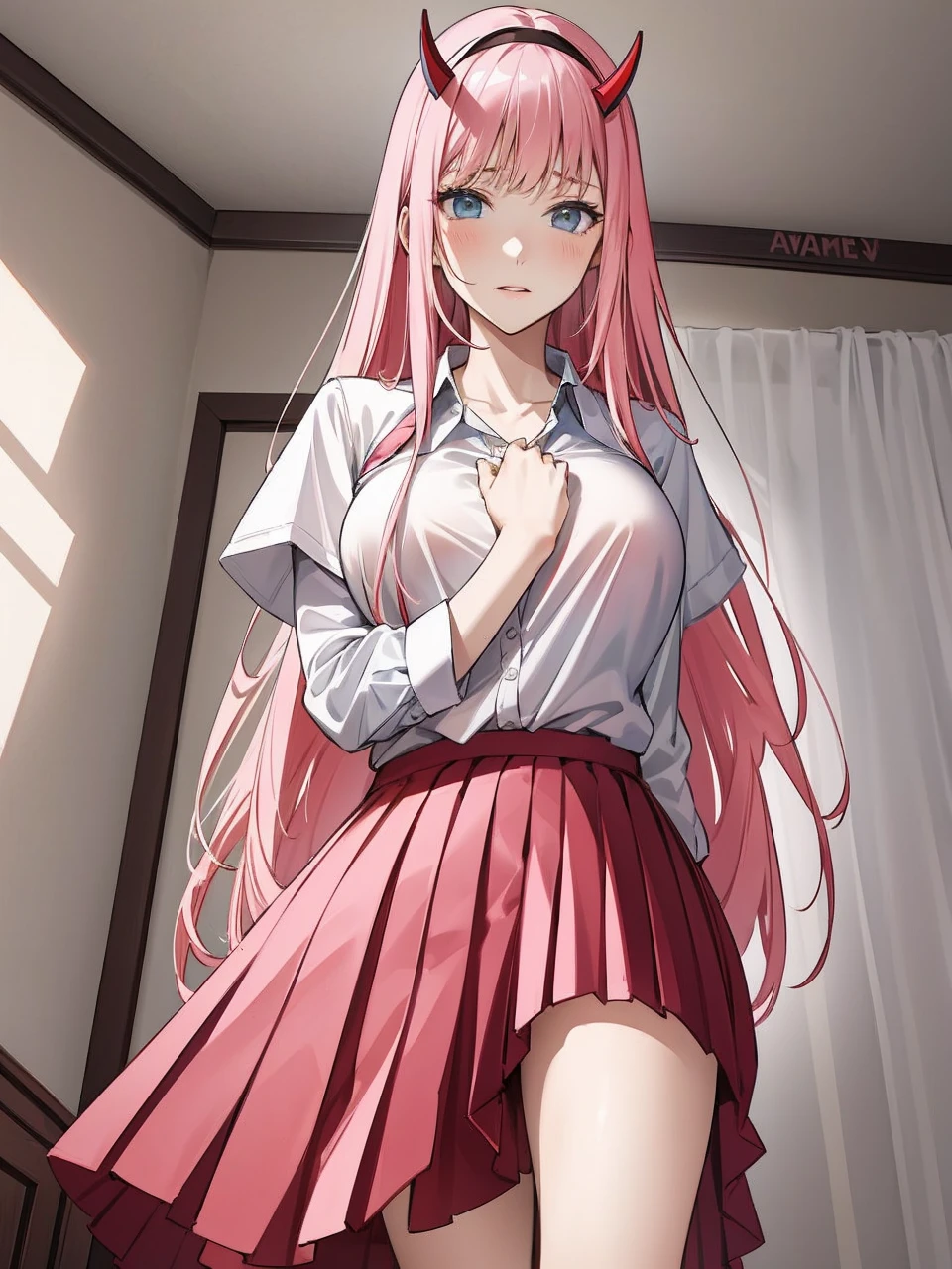 the woman takes off her shirt and has already taken off her pants