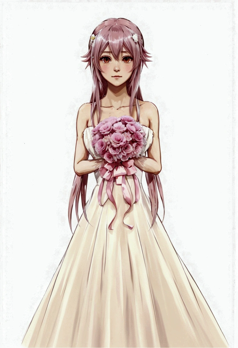 anime girl in a wedding dress with a bouquet of flowers, ethereal flowerpunk, made with anime painter studio, !!full body portrait!!, madoka kaname, cute anime waifu in a nice dress, loli in dress, anime princess, anime goddess, inspired by Yuki Ogura, rei hino as a princess, anime yuno gasai in white, beautiful anime style, anime styled
