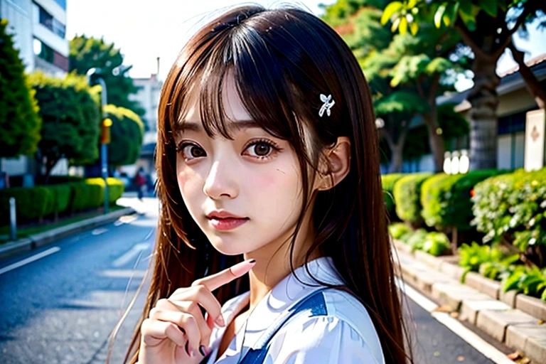 A woman in her twenties with long brown hair pointing at something, Photo of slim girl model, likeい日本人女性, Characteristics of Japan people, Long haired asian girl, Milky skin, Asian Woman, Beautiful Asian Girl, likeいアジア人の女の子, like々New charm, Attractive girl, Anime Thai Girl, 美しいlikeい韓国人女性, Beautiful Korean Women