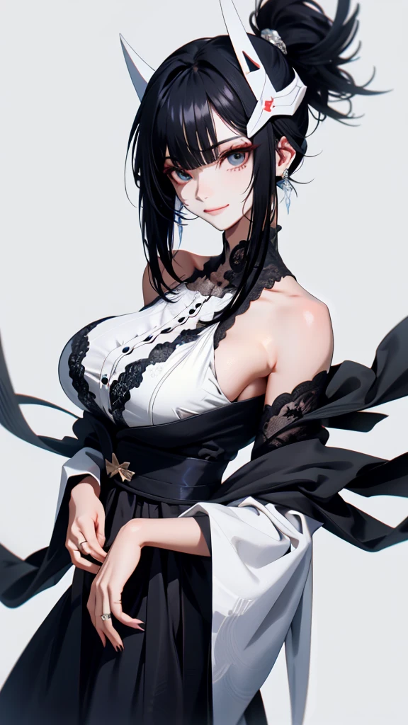 short hair, bangs, curtained hair, crossed bangs, Long Hair, Messy Hair, ponytail, bangs, curtained hair, crossed bangs, Messy Hair, ponytail, Big Hair, ((３７old woman)), Hair Ears, Tying up hair, Hair flap, widow peak, headgear, Hair Ribbon, Hairpin, Hair Pod, 白いHair Ribbon, Mole under the eye, Raise your eyebrows, eyeball, Wicked Smile, crazy, shy, Frowning, Juru, dark (Performance), Captivating smile, Anime Big Tits, Minimalism, Anime Style, Anime Big Tits, Minimalism, Anime Style, viewing angle, From above, Hyper HD, retina, masterpiece, Accurate, Textured skin, Super detailed, high quality, Attention to detail, Awards, (最high quality), High resolution, 16K, Hyper HD, retina, masterpiece, Accurate, Textured skin, Super detailed, (high quality), Attention to detail, Awards, 最high quality), (High resolution, 16K(((White skin))