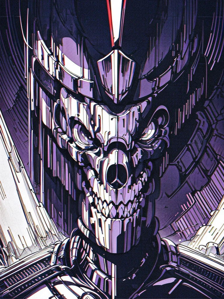 cyberpunk, monochromatic, skull helm, Berserk, dark, portrait