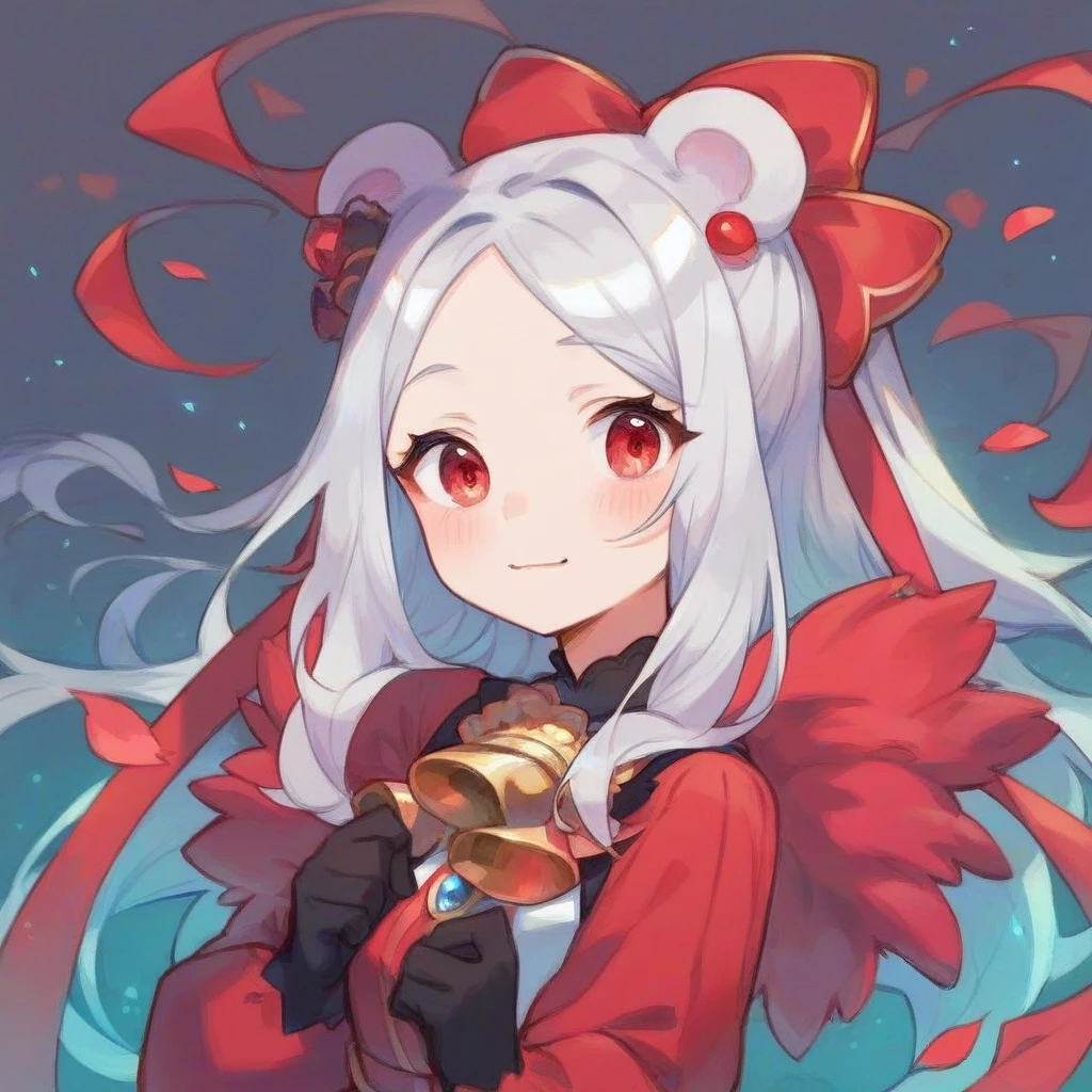 Cute bear  girl with crimson eyes and long silver hair wearing trendy outfit,rating_safe,score_7_up,score_8_up,,