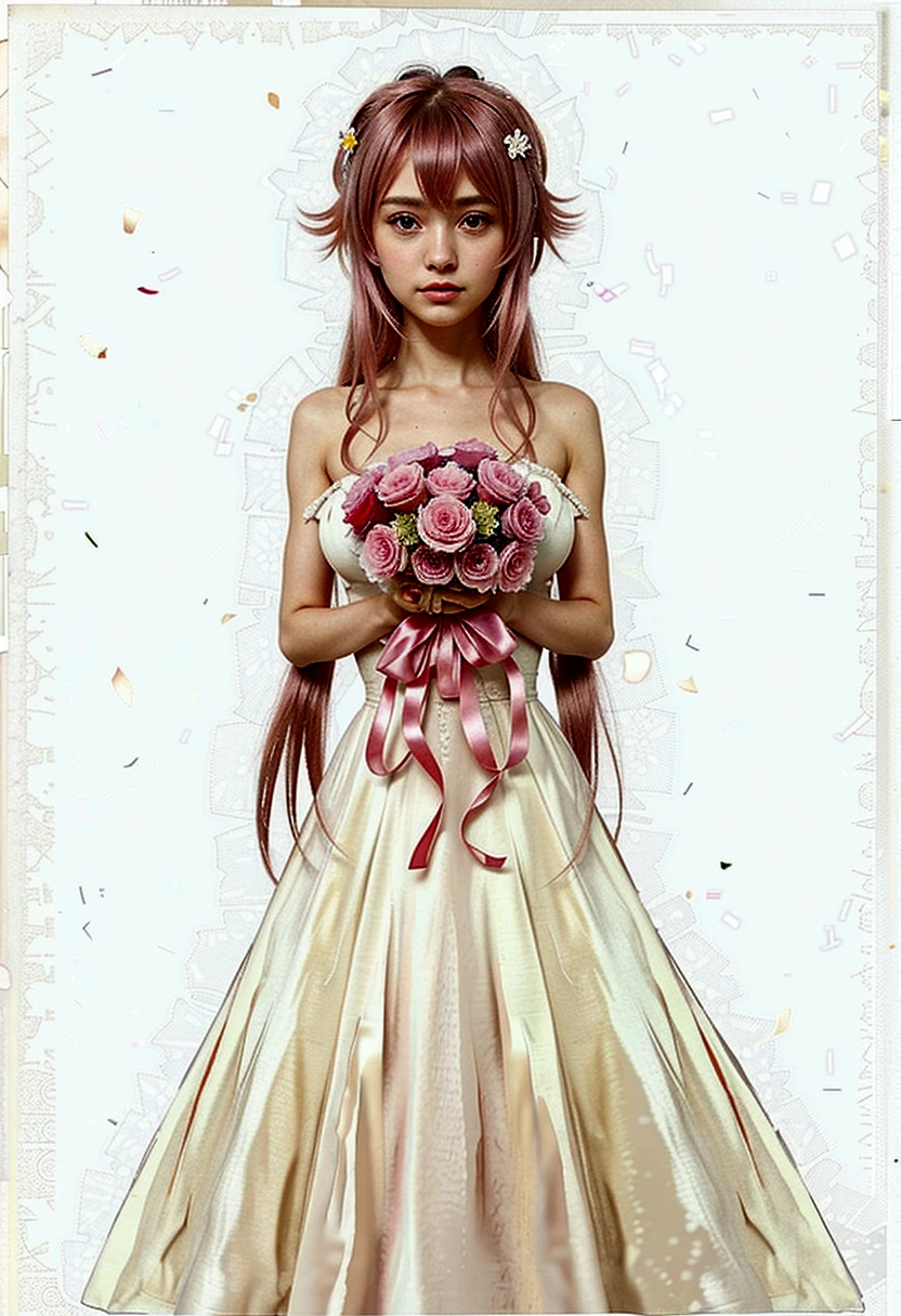 anime girl in a wedding dress with a bouquet of flowers, ethereal flowerpunk, made with anime painter studio, !!full body portrait!!, madoka kaname, cute anime waifu in a nice dress, **** in dress, anime princess, anime goddess, inspired by Yuki Ogura, rei hino as a princess, anime yuno gasai in white, beautiful anime style, anime styled