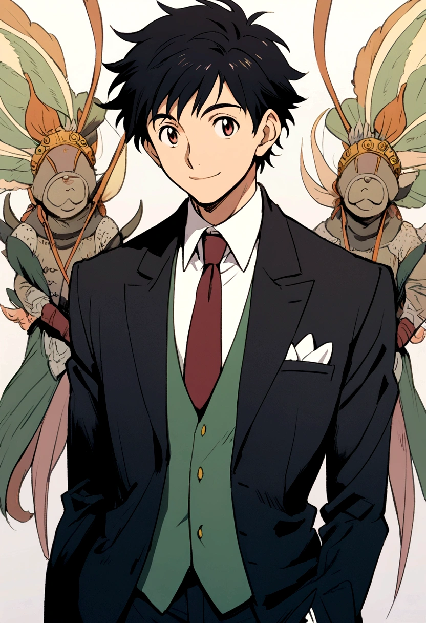 Ghibli anime characters,male,suit,smile,