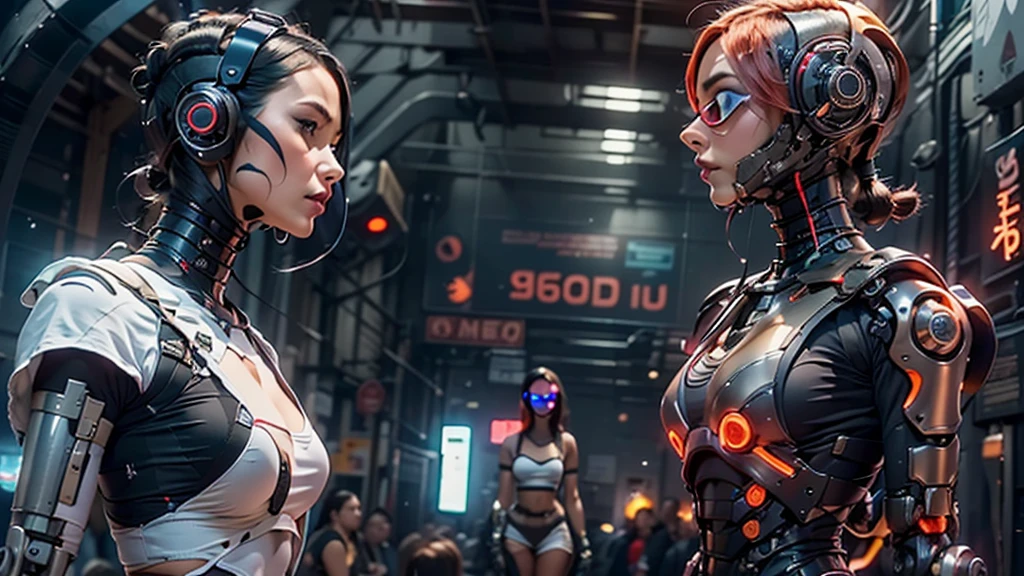 there are two robots that are standing next to each other, machines and futurist robots, death and robots, robot cyborgs, dieselpunk cyborgs, cyber steampunk 8 k 3 d, humanoid robots, still from alita, movie still of aztec cyborg, futuristic robots, from a 2 0 1 9 sci fi 8 k movie  