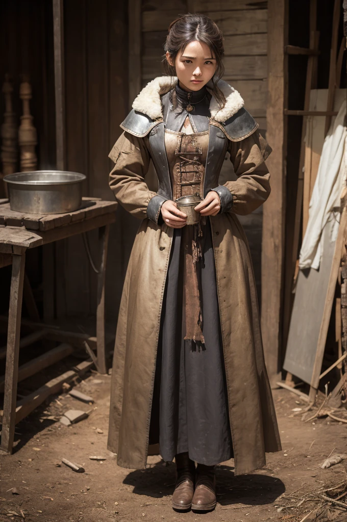 Woman with tin and iron clothes
