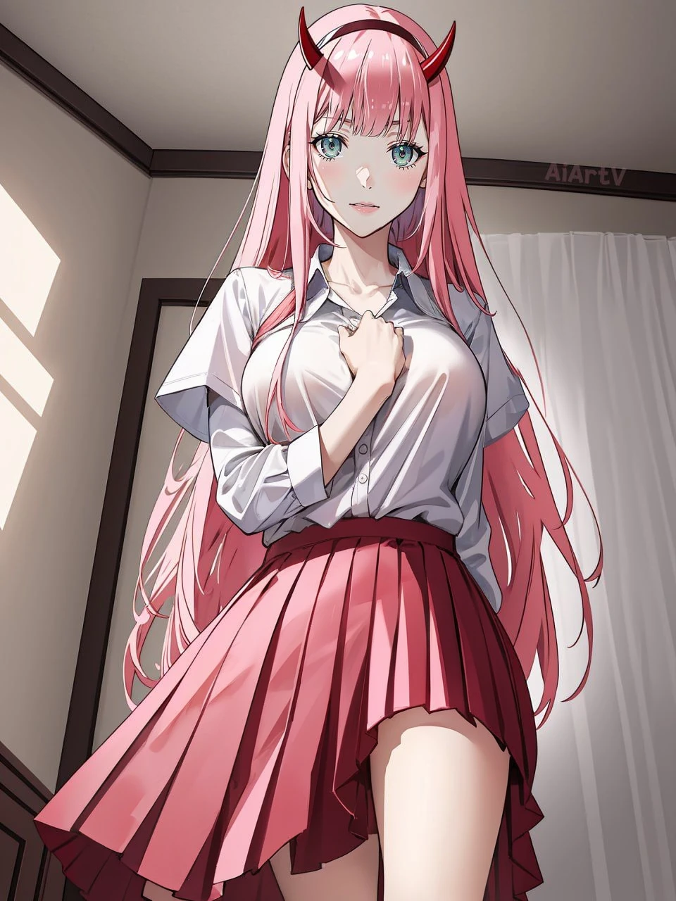 the woman takes off her shirt and has already taken off her pants