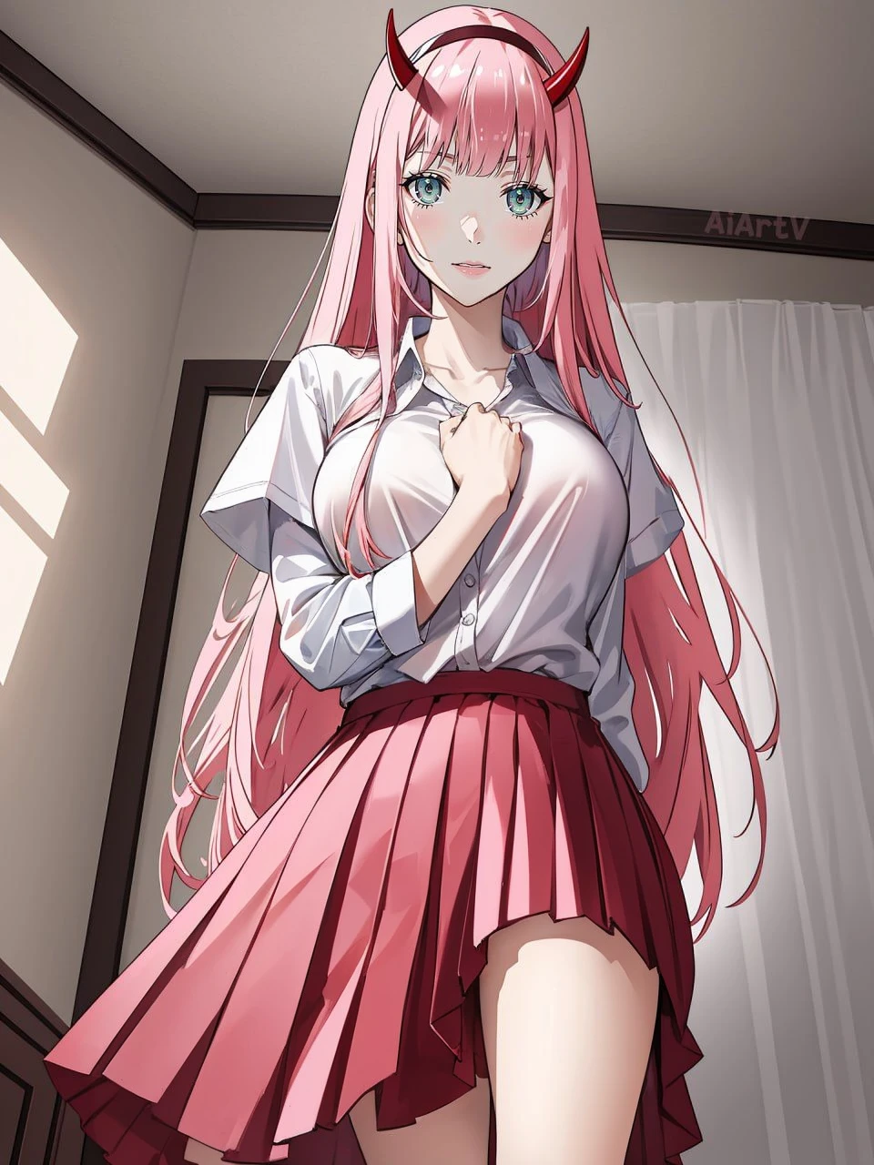 the woman takes off her shirt and has already taken off her pants