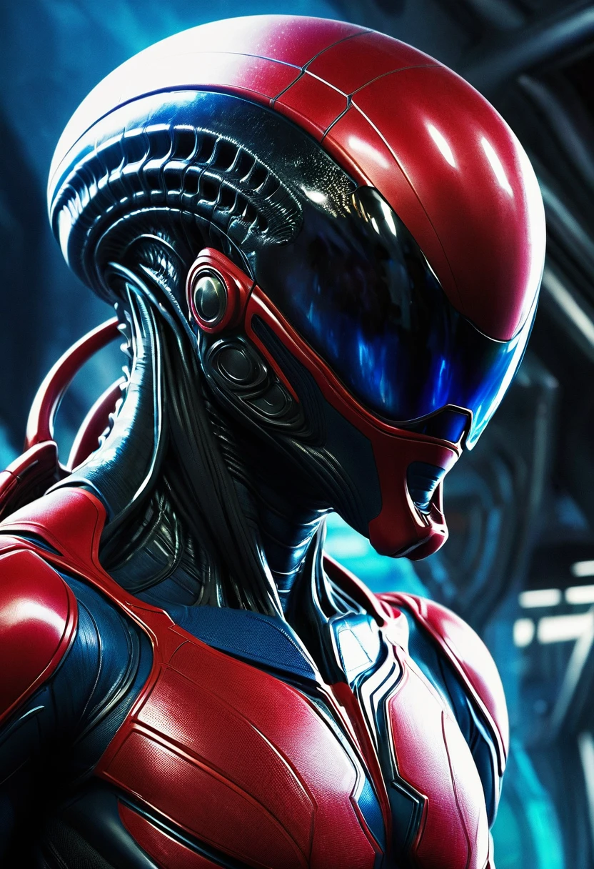 (((Extreme close-up Xenomorph Alien the eighth passenger merged with Spiderman Marvel universe (((Front Images))),(((Splash color images)))