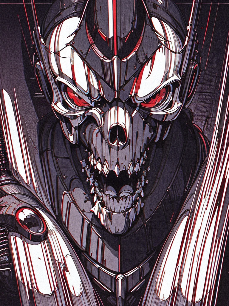 cyberpunk, monochromatic, skull helm, Berserk, dark, skull knight, red eyes,
