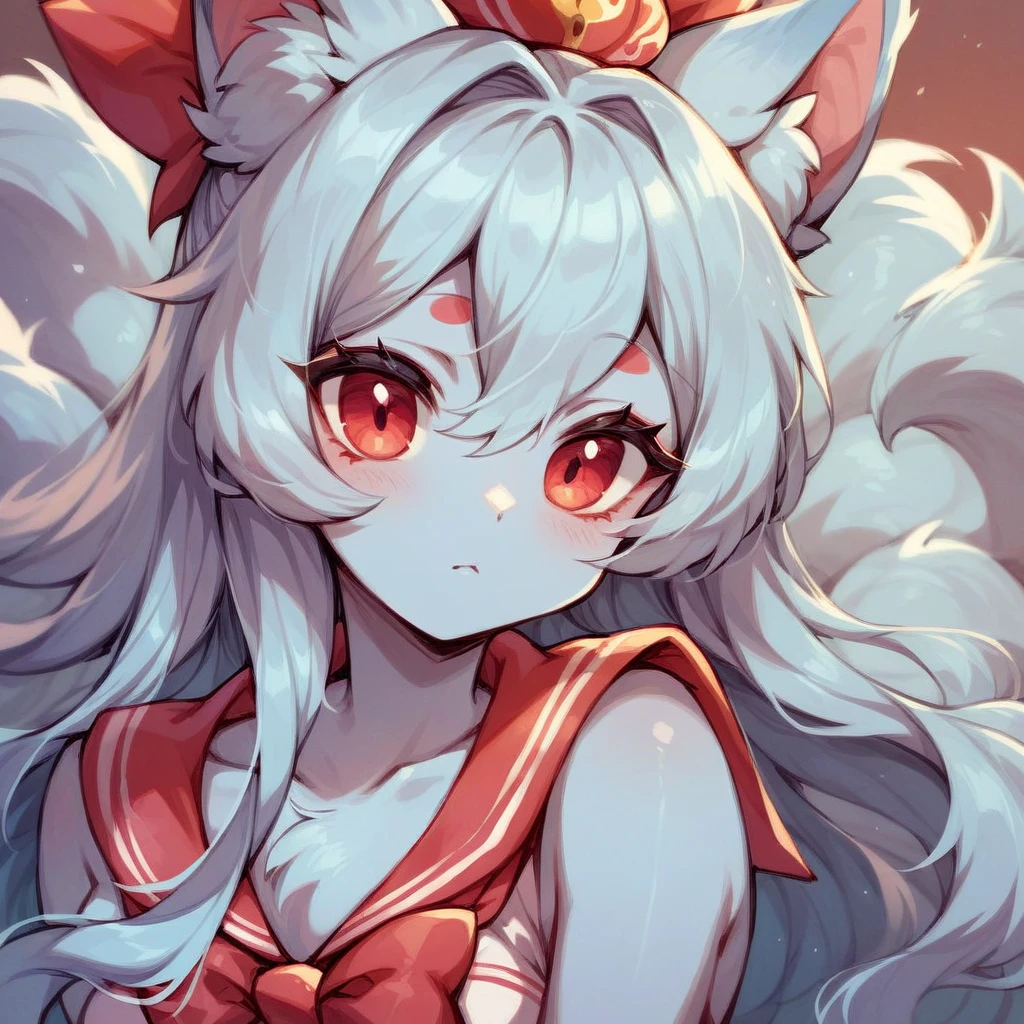 score_9, score_8_up, score_7_up, score_6_up,  d3t41l3d, Cute ninetales girl with crimson eyes and long silver hair wearing sailor  outfit