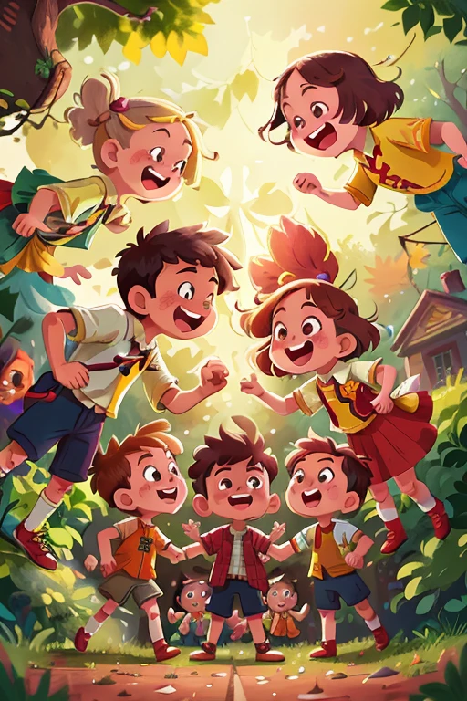 Joyful Mischief: A Gathering of Youth

Boys and girls, their laughter echoing through the air, engage in a lively game in front of an esteemed school, surrounded by towering trees. The school's red brick facade, adorned with ivy, stands as a backdrop to the playful scene. The trees, with their vibrant autumn foliage, cast a warm, golden light upon the children, illustrating the joyous bond between them. The children, a lively blend of genders and ethnicities, embody the essence of youth, the energy of their playtestifying to their endless potential. This captivating scene of boys and girls frolicking