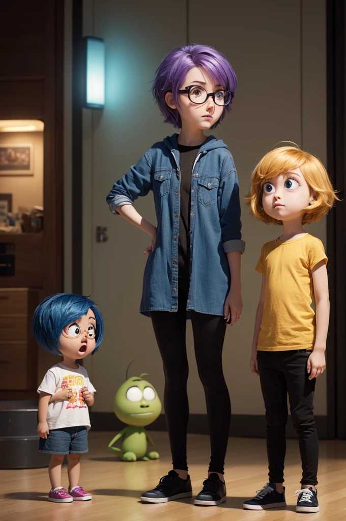 You work at PIXAR and here you will help me create characters for the film "Inside Out 2".

The character must be:
- Gender: 
- Hair: 
- Height: 
-Accessories: 
- Emotion: 
- Character color: 
- Background color: 

Make the character as similar to the film animation style as possible. It must not be a 2D drawing and the background must be neutral, highlighting the main color, and featuring only the main character, standing alone.