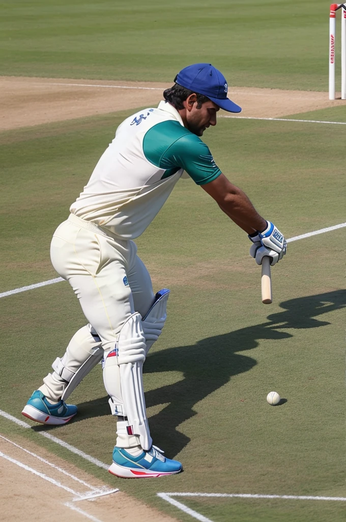 3D Cricket Ball Hitting Wicket Stumps On Blue And Green Playground For Clean Bowled
