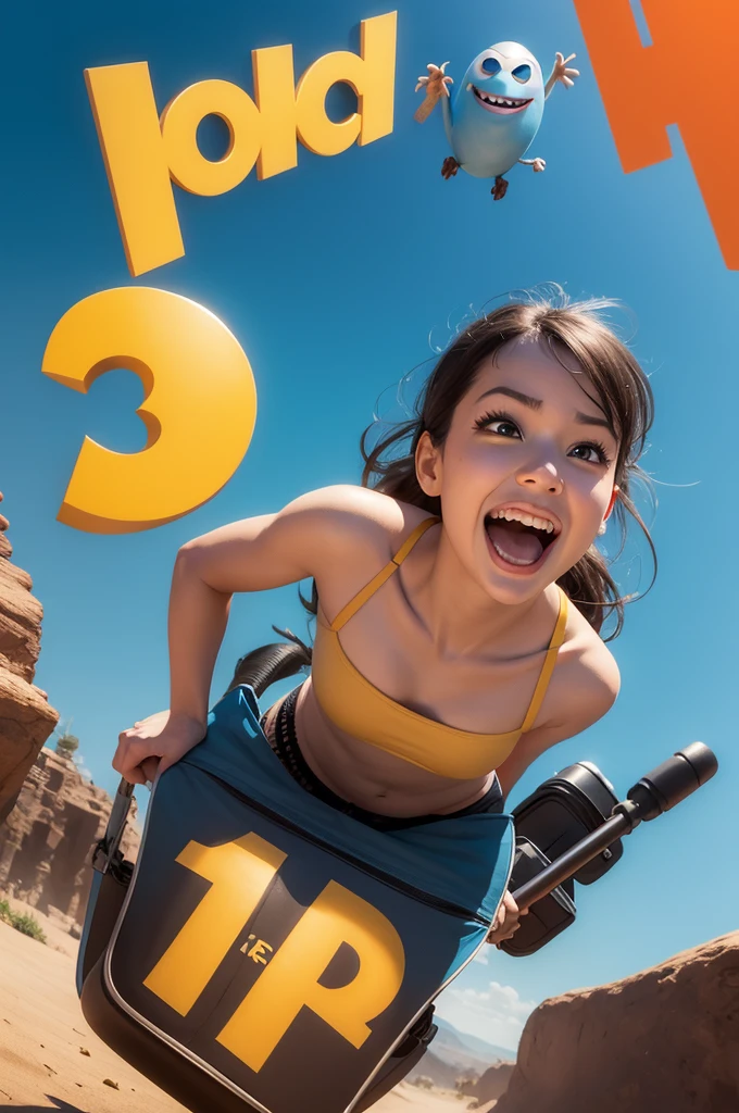 I want a thrill from Pixar&#39;s fun movie, with curly hair, holding glasses and happy 