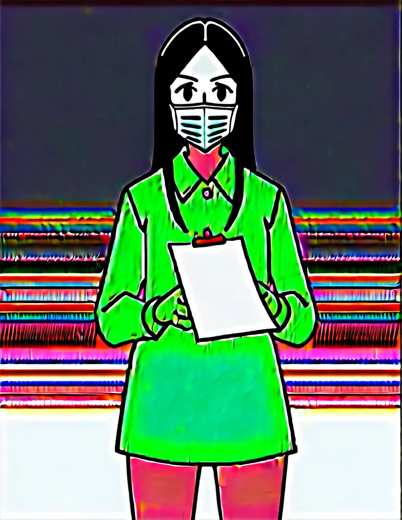 score_9, score_8_up, score_7_up, source_anime, kasuganoray, pale skin, shy eyes, black long hair, scrubs, surgical mask, green surgical cap, green surgical gown,
1girl, pregnant, solo, rubber gloves, clipboard, looking down, furrowed brow, privacy screen, hospital bed, standing