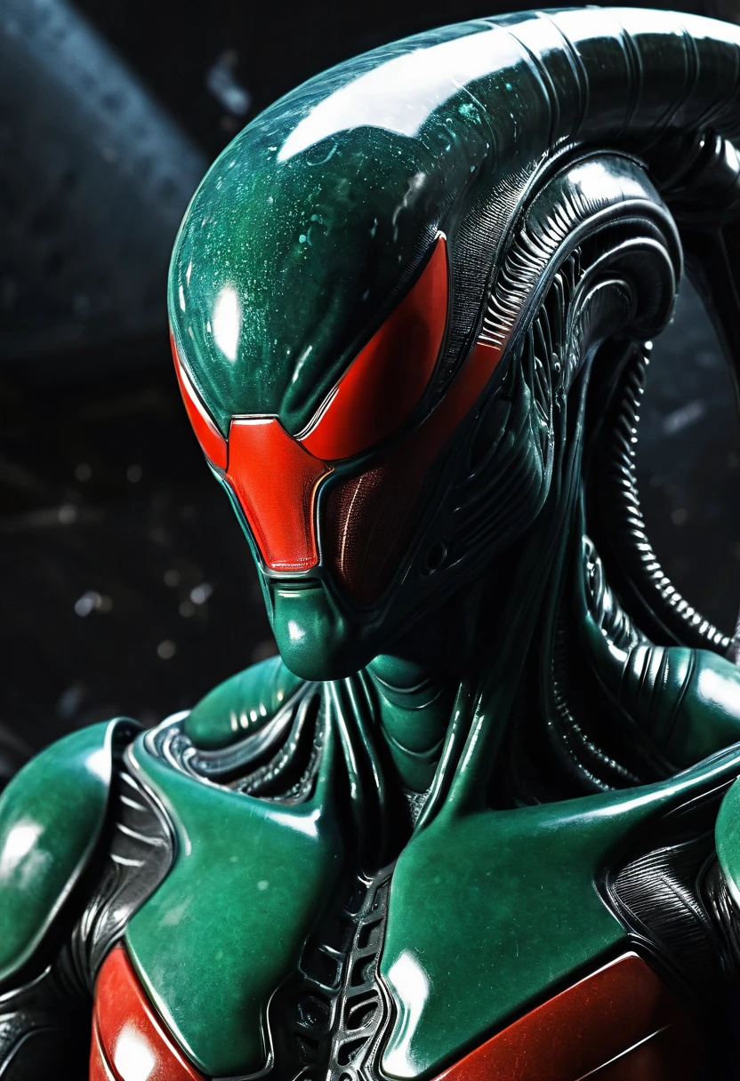 (((Extremely close-up Xenomorph Alien the eighth passenger Spiderman Marvel universe Front Images color Splash)))