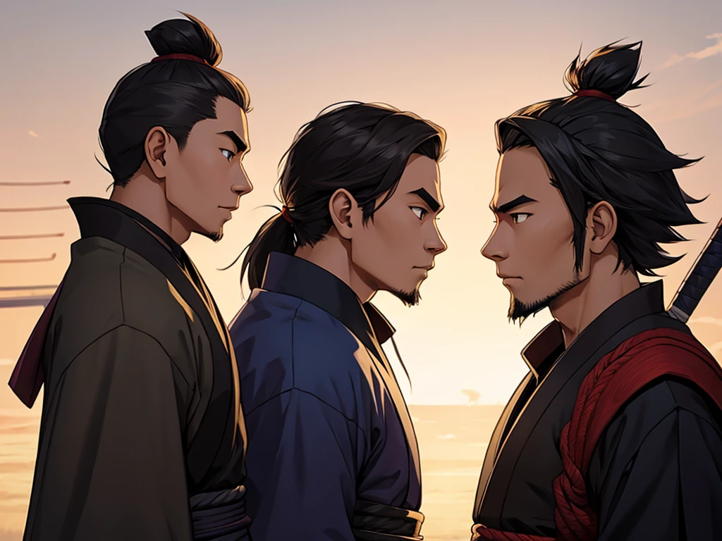 Two samurai around 20 years old facing each other