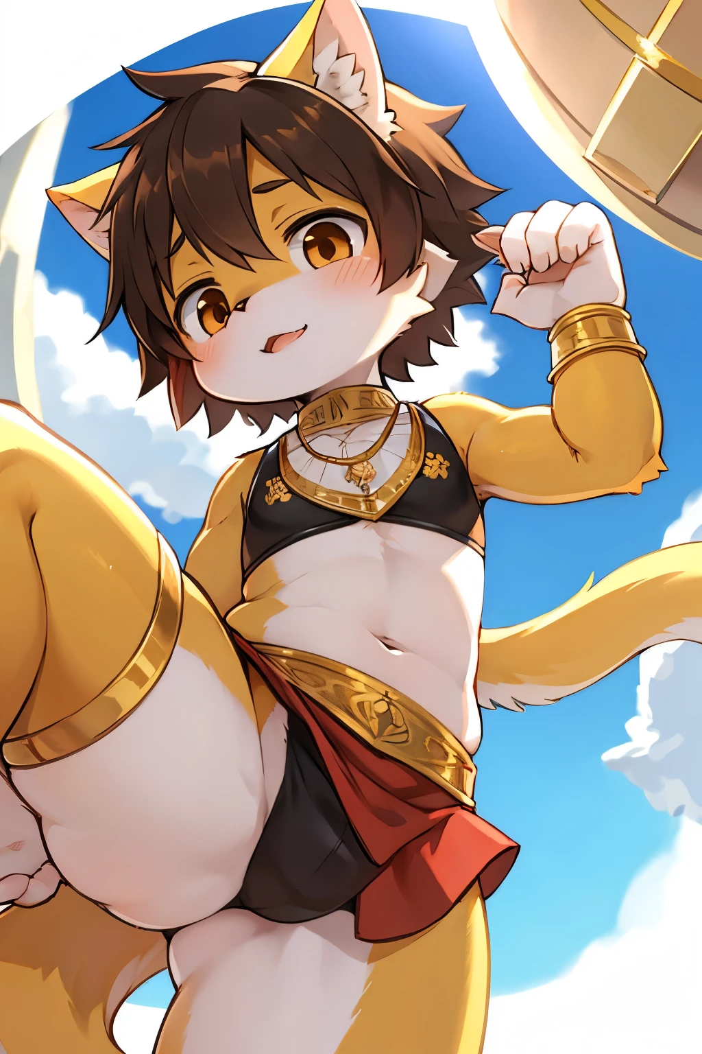 Kemoshota, dynamic angle, kindergarten boy, short height boy, tail, Arabic dancers
